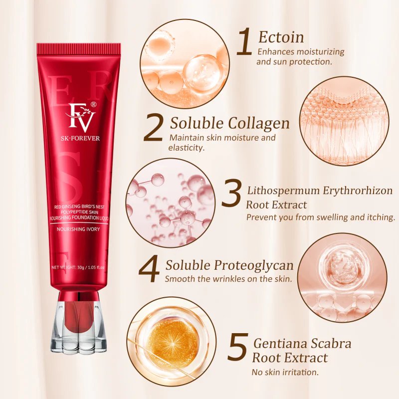 FV FOUNDATION WATERPROOF TUBE CHINA RED SKIN LIQUID REAL DIAMON SK FOREVER